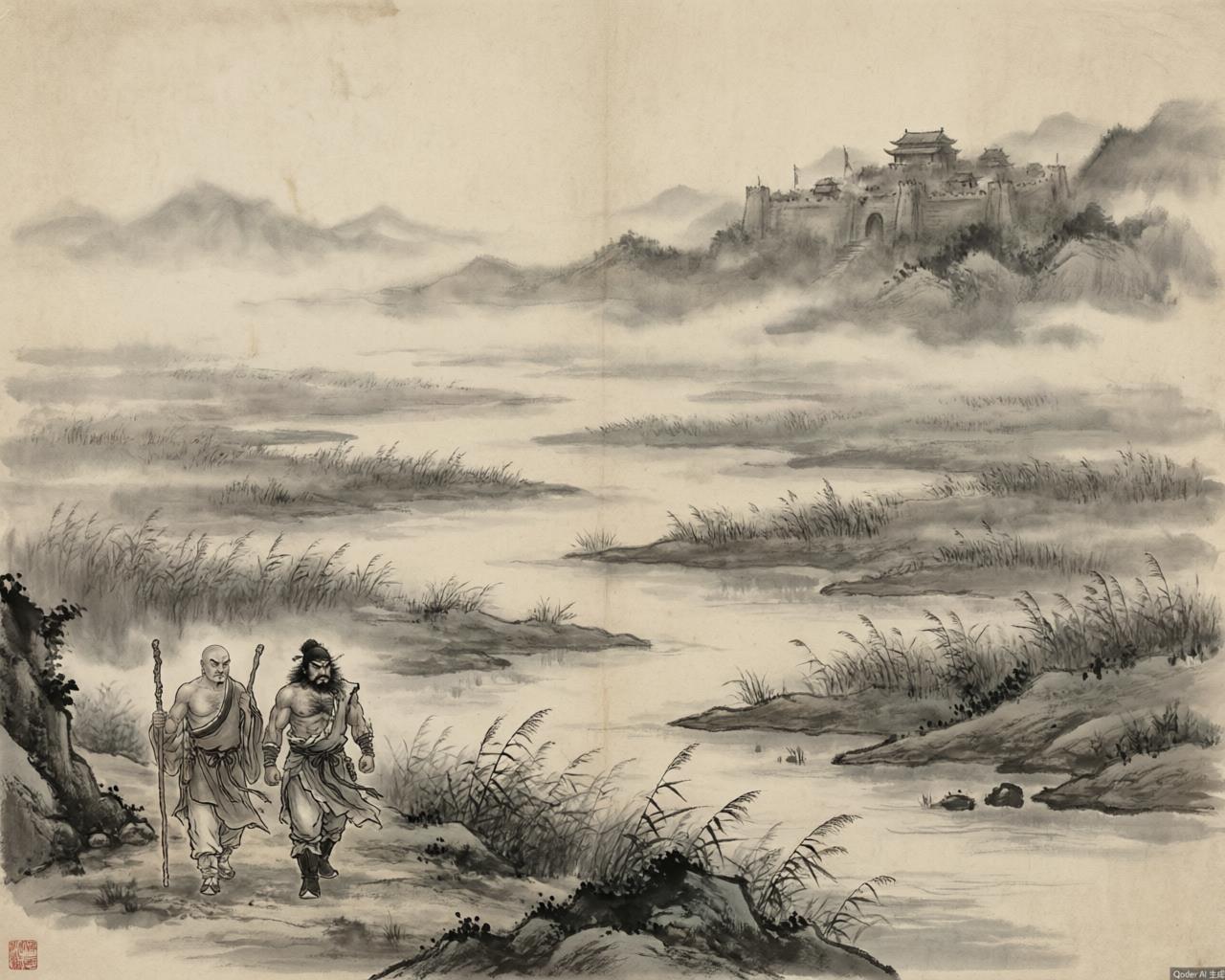 Classical woodblock illustration of the Liangshan heroes ranked in the Hall of Loyalty and Righteousness
