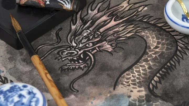 Chinese calligraphy brush and ink