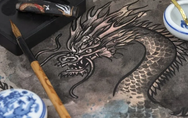 Chinese calligraphy brush and ink