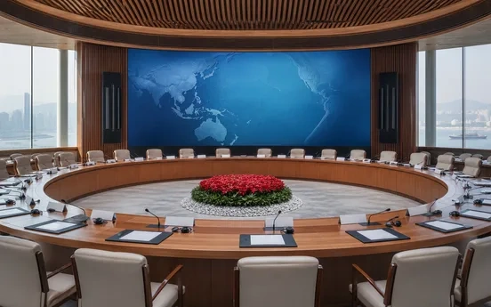 Conference room prepared for Asia-Pacific economic meetings