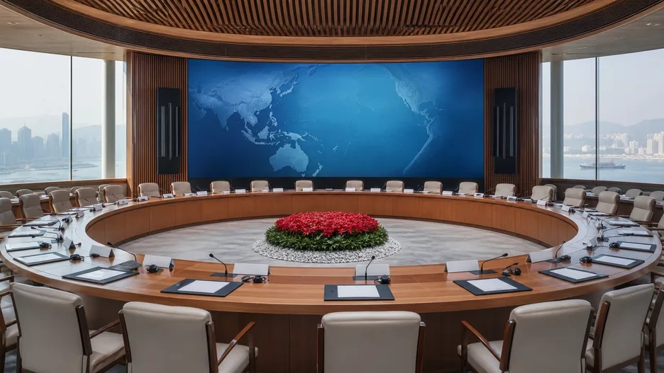 Conference room prepared for Asia-Pacific economic cooperation discussions