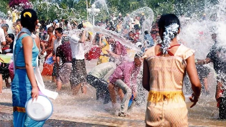 Dai water splashing festival celebration in Yunnan