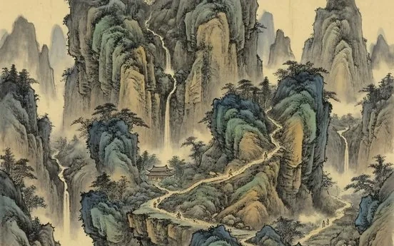Ink-wash evocation of the Five Dynasties: a monumental mountain landscape