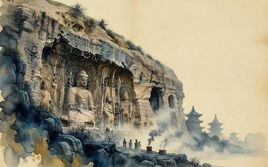 Ink-wash evocation of the Northern and Southern Dynasties: Buddhist cave temple statues