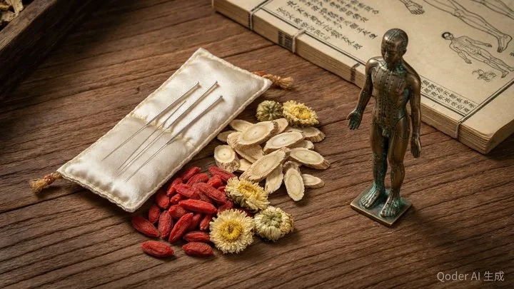 Traditional Chinese medicine herbs and acupuncture needles