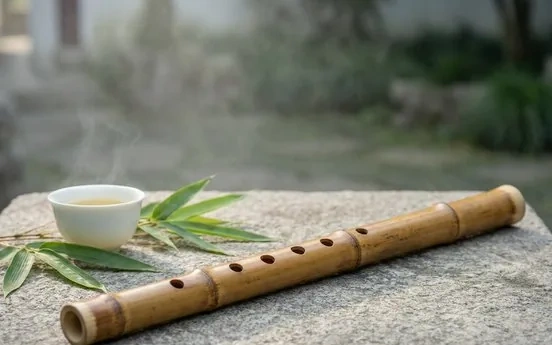 A bamboo dizi transverse flute with a membrane hole