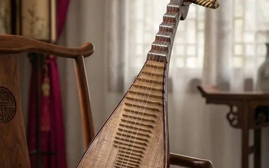 A four-stringed pear-shaped pipa lute