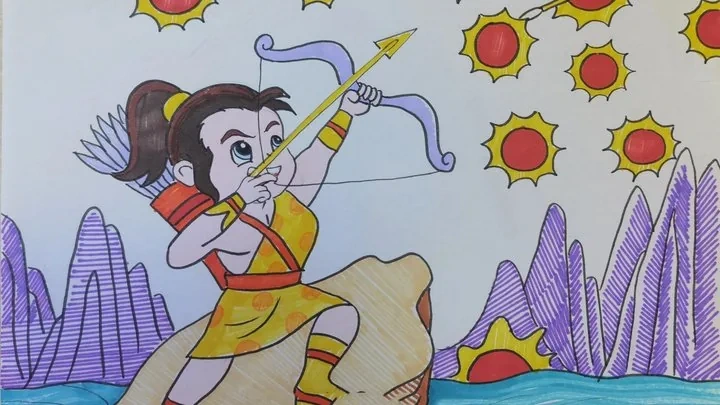 Hou Yi drawing his bow against the ten scorching suns