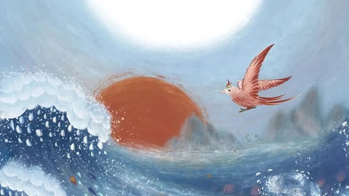 The Jingwei bird carrying pebbles to fill the eastern sea