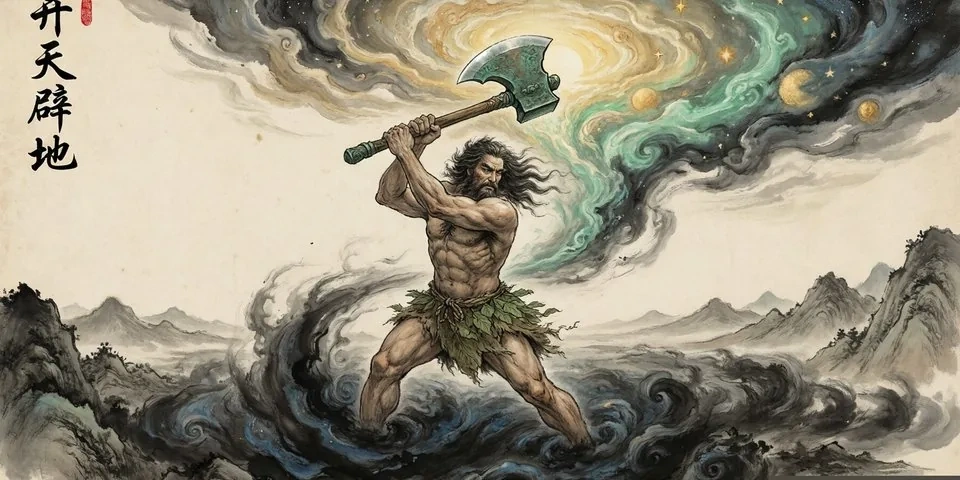Pangu splitting heaven and earth in Chinese creation mythology
