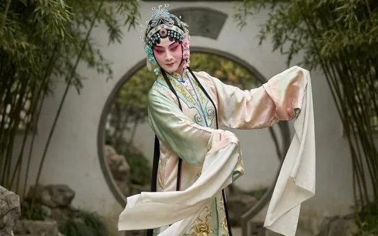 A Kunqu performer in flowing sleeves and delicate headdress