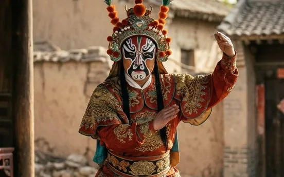 A Yu Opera performer in bold Central Plains costume