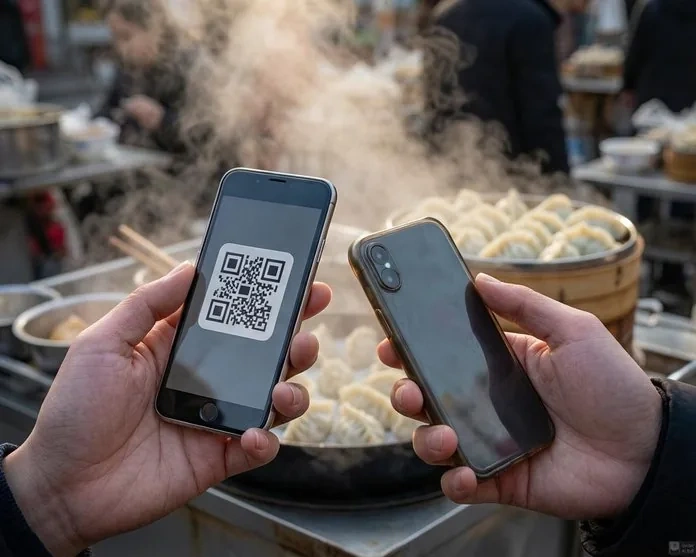 Side-by-side comparison of Alipay and WeChat Pay QR code scanning interfaces on two smartphones